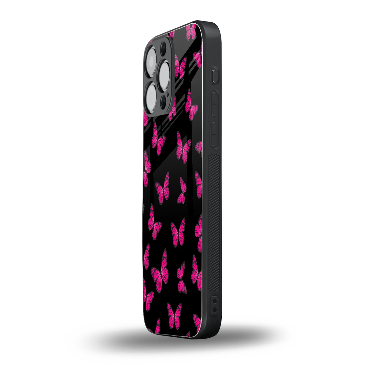 Butterfly Burst Black iphone 16 pro max mobile cover | shockproof glass phone case