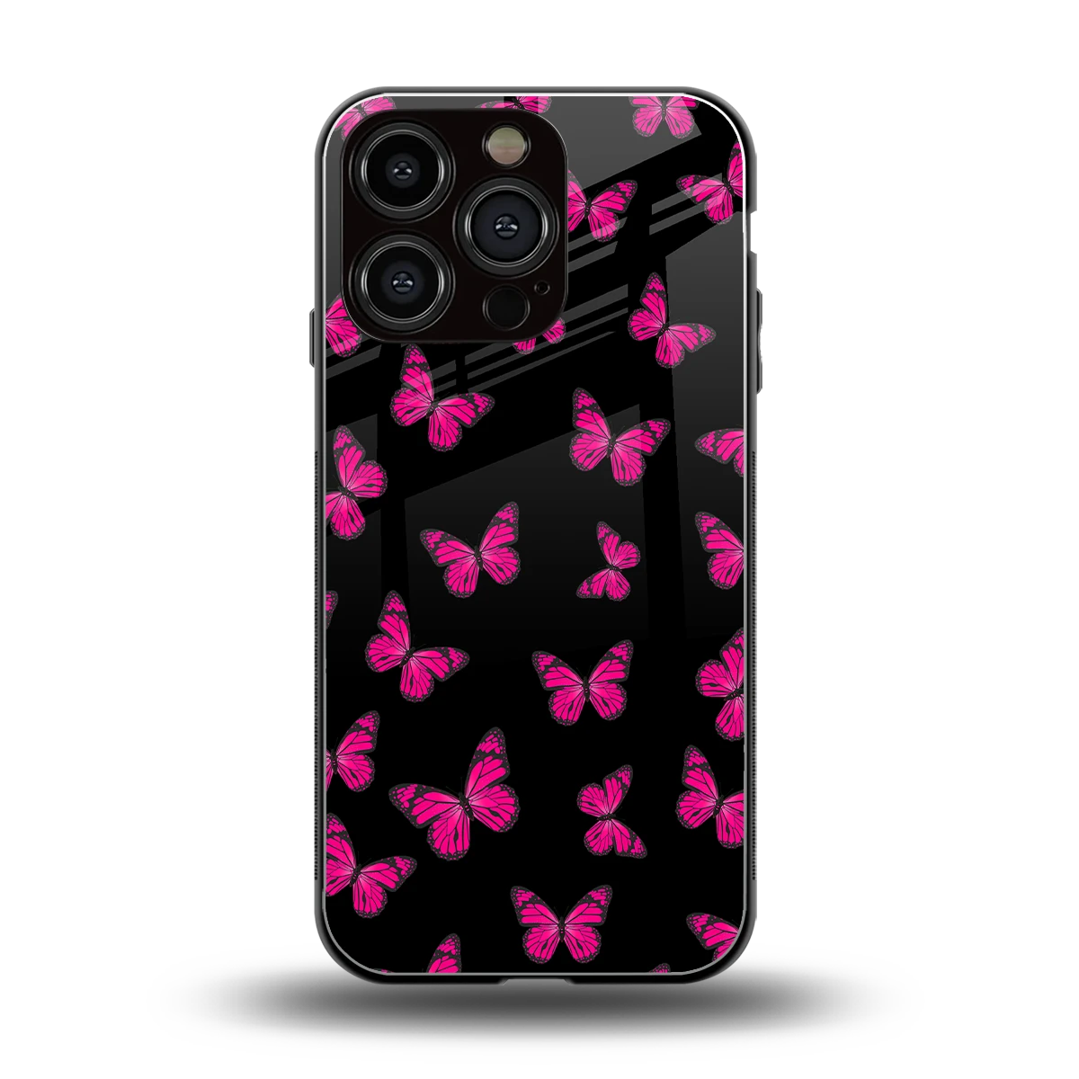 Butterfly Burst Black back phone cover | glass case for iphone 16 pro