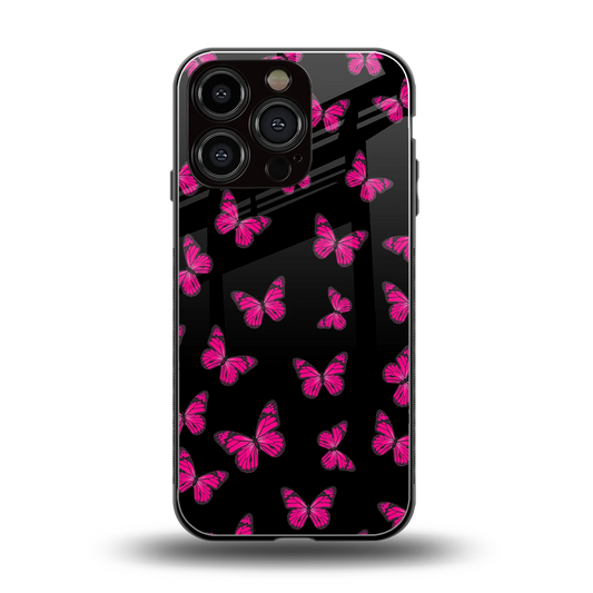 Butterfly Burst Black back phone cover | glass case for iphone 16 pro
