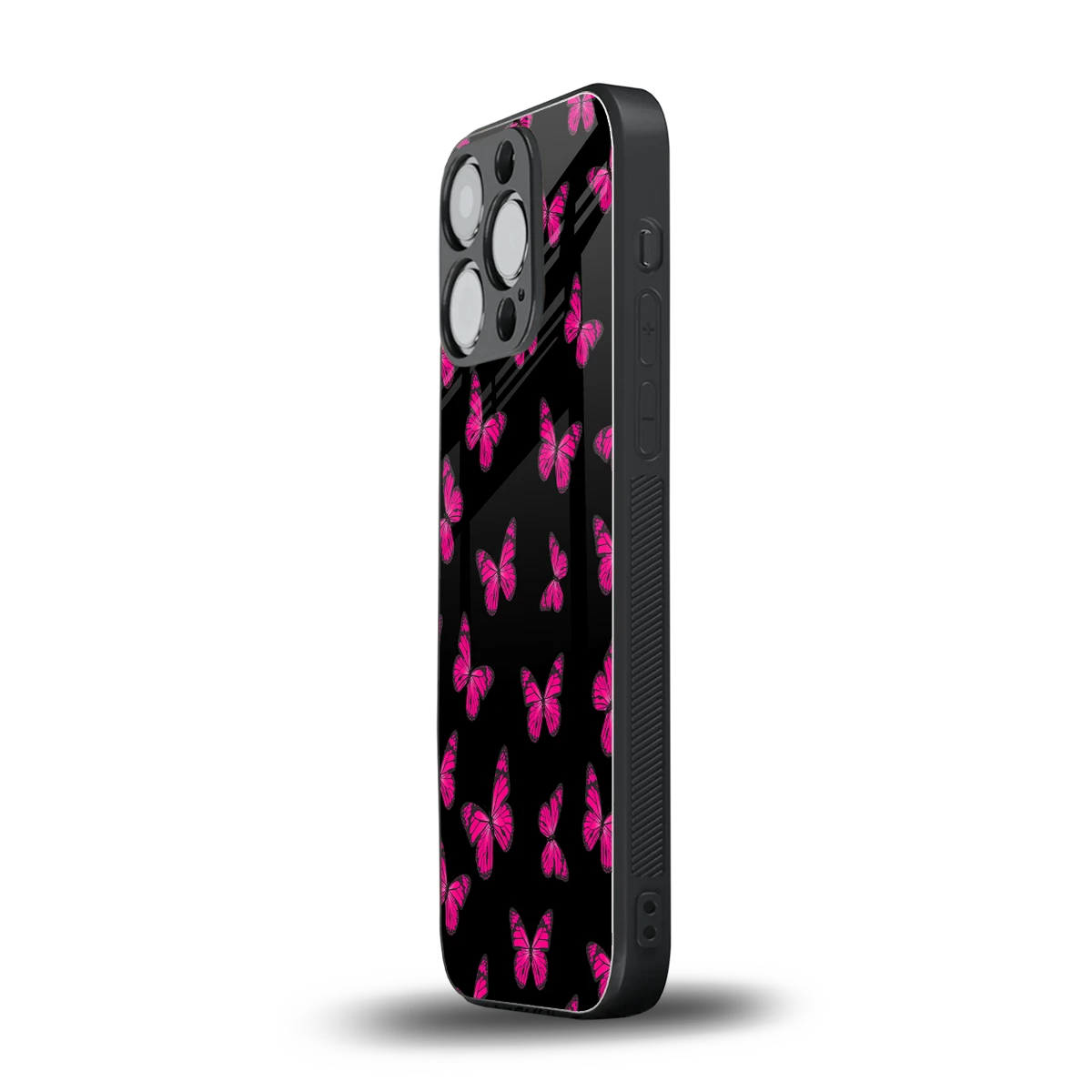 Butterfly Burst Black iphone 16 pro mobile cover | shockproof glass phone case