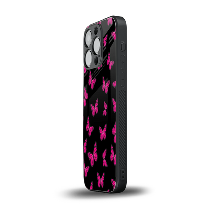 Butterfly Burst Black iphone 16 pro mobile cover | shockproof glass phone case