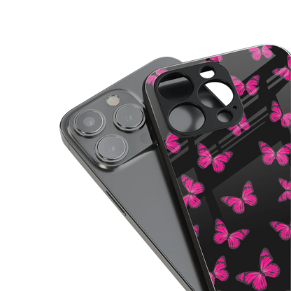 Butterfly Burst Black stylish phone case for iphone 16 pro | glossy glass and slim fit