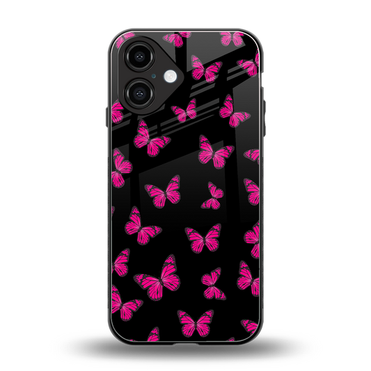Butterfly Burst Black Phone Case for Iphone 16 | Glass Case
