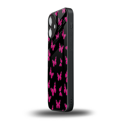 Butterfly Burst Black Phone Case for Iphone 16 | Glass Case