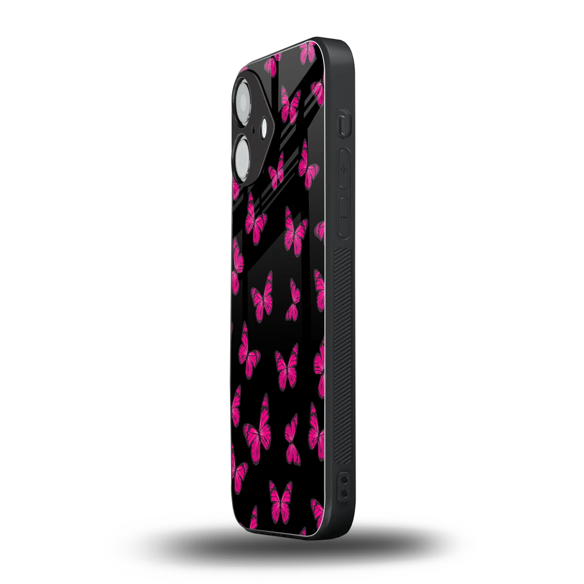 Butterfly Burst Black iPhone 16 mobile cover | shockproof glass phone case