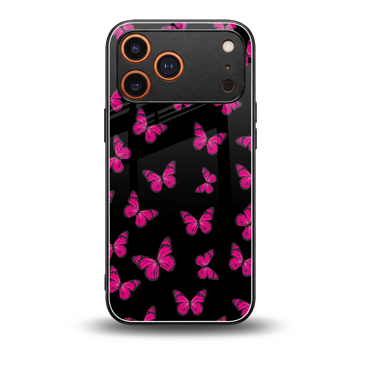 Butterfly Burst Black back phone cover | glass case for iphone 17 pro