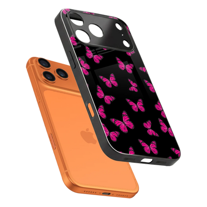 Butterfly Burst Black sleek iphone 17 pro cover with tempered glass back and TPU edges