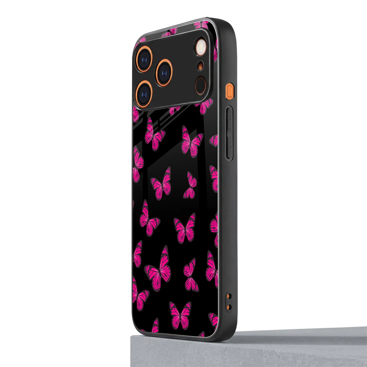 Butterfly Burst Black iphone 17 pro mobile cover | shockproof glass phone case