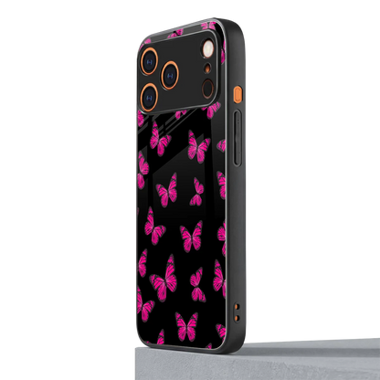 Butterfly Burst Black iphone 17 pro mobile cover | shockproof glass phone case