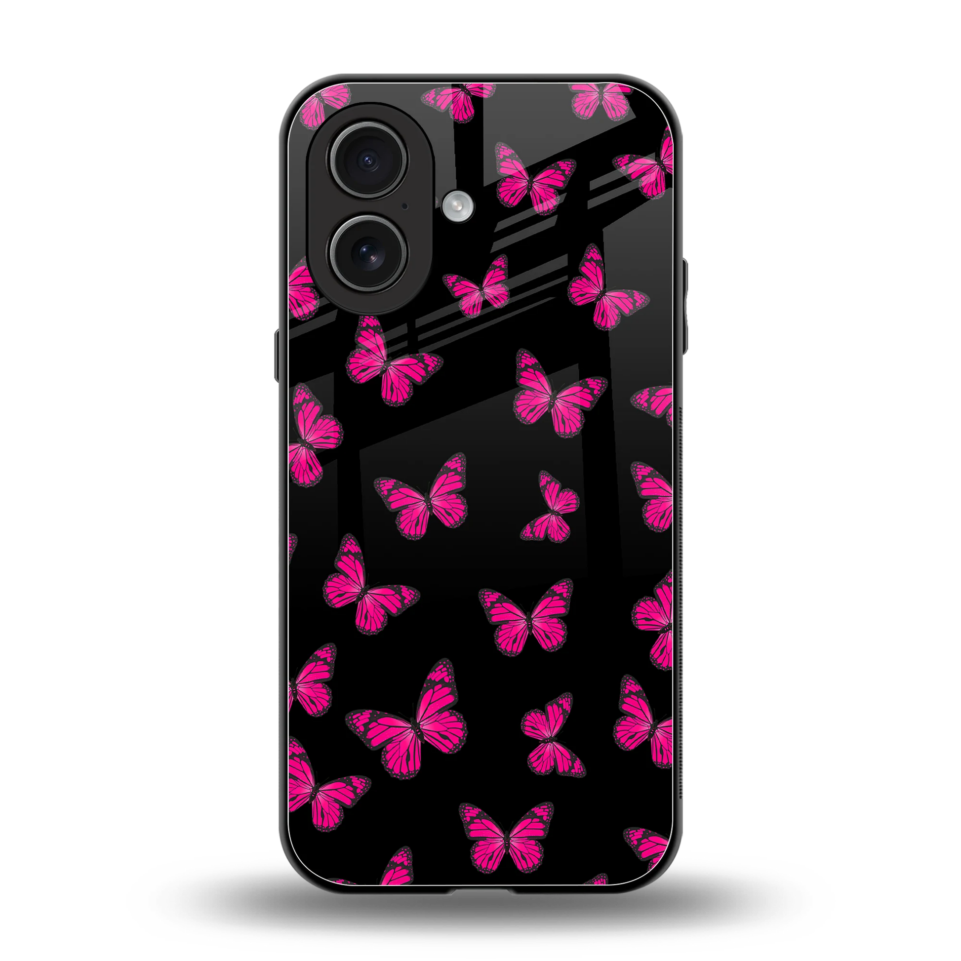 Butterfly Burst Black back phone cover | glass case for iphone 17