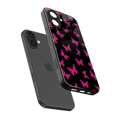 Butterfly Burst Black sleek iphone 17 cover with tempered glass back and TPU edges