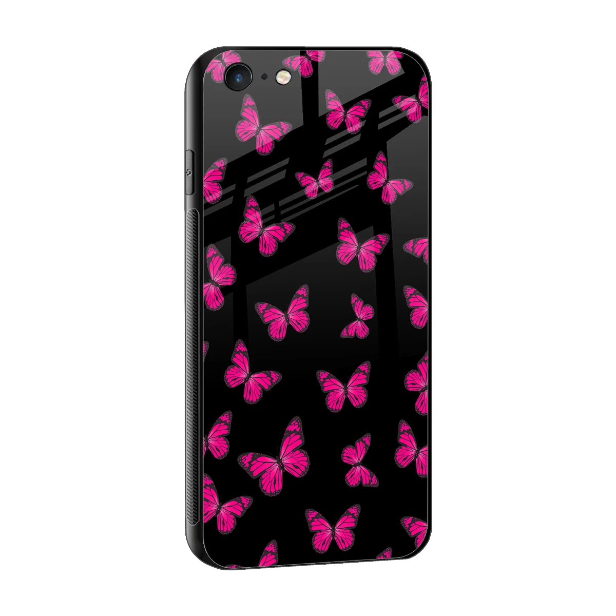 Butterfly Burst Black sleek iphone 6 cover with tempered glass back and TPU edges