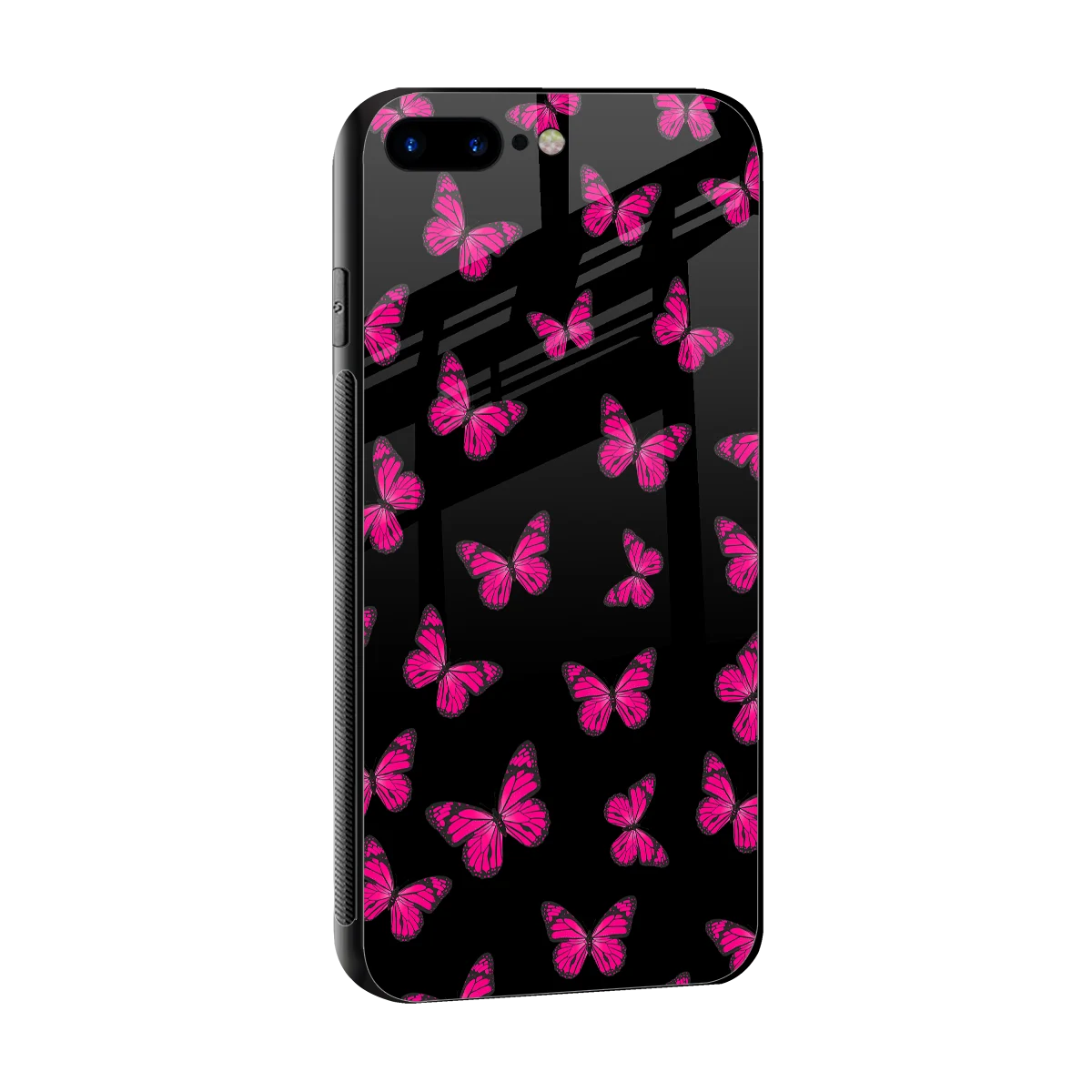 Butterfly Burst Black sleek iphone 8 plus cover with tempered glass back and TPU edges