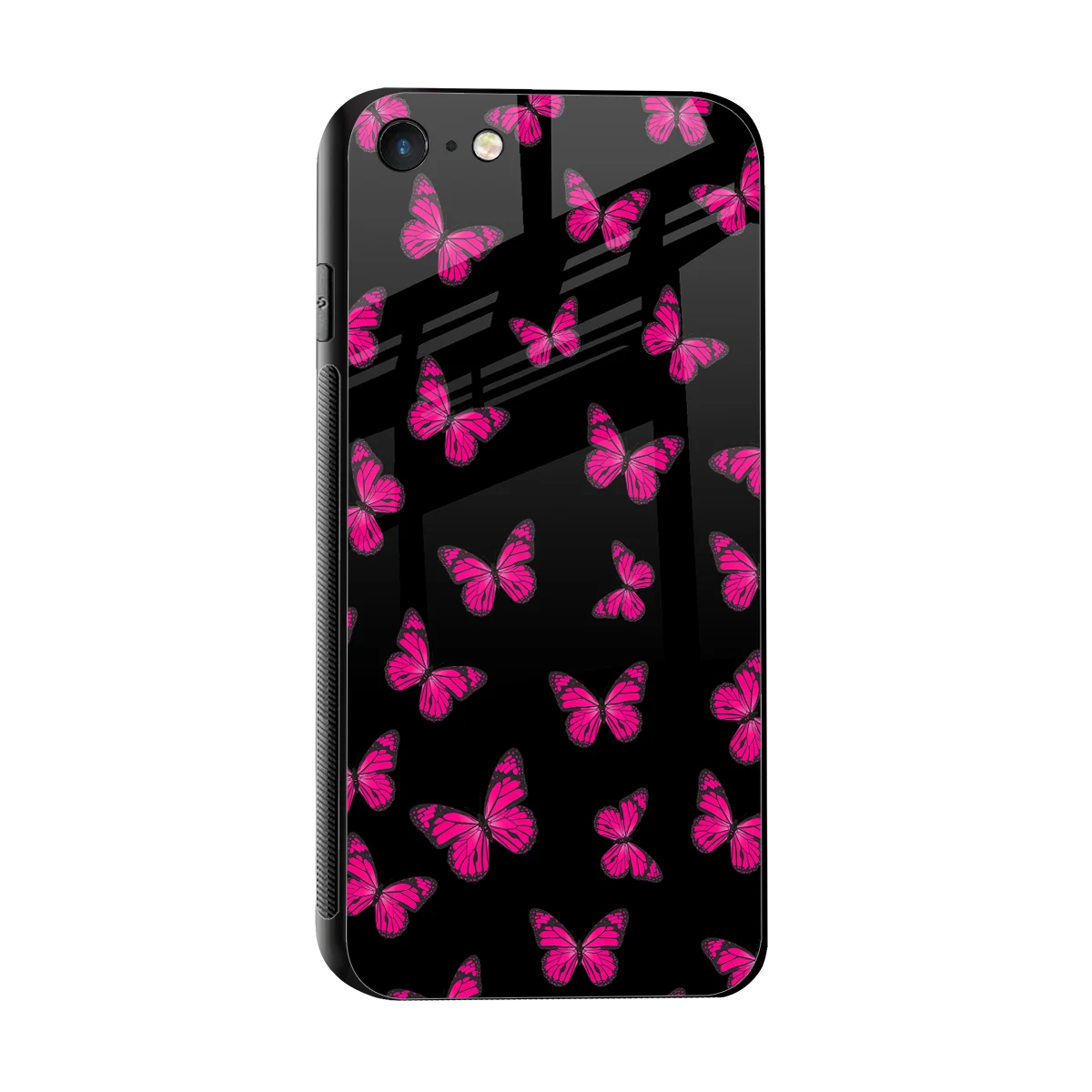 Butterfly Burst Black sleek iphone 7 cover with tempered glass back and TPU edges