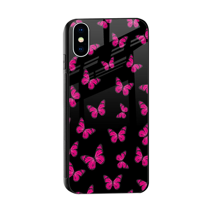 Butterfly Burst Black sleek iphone xs cover with tempered glass back and TPU edges