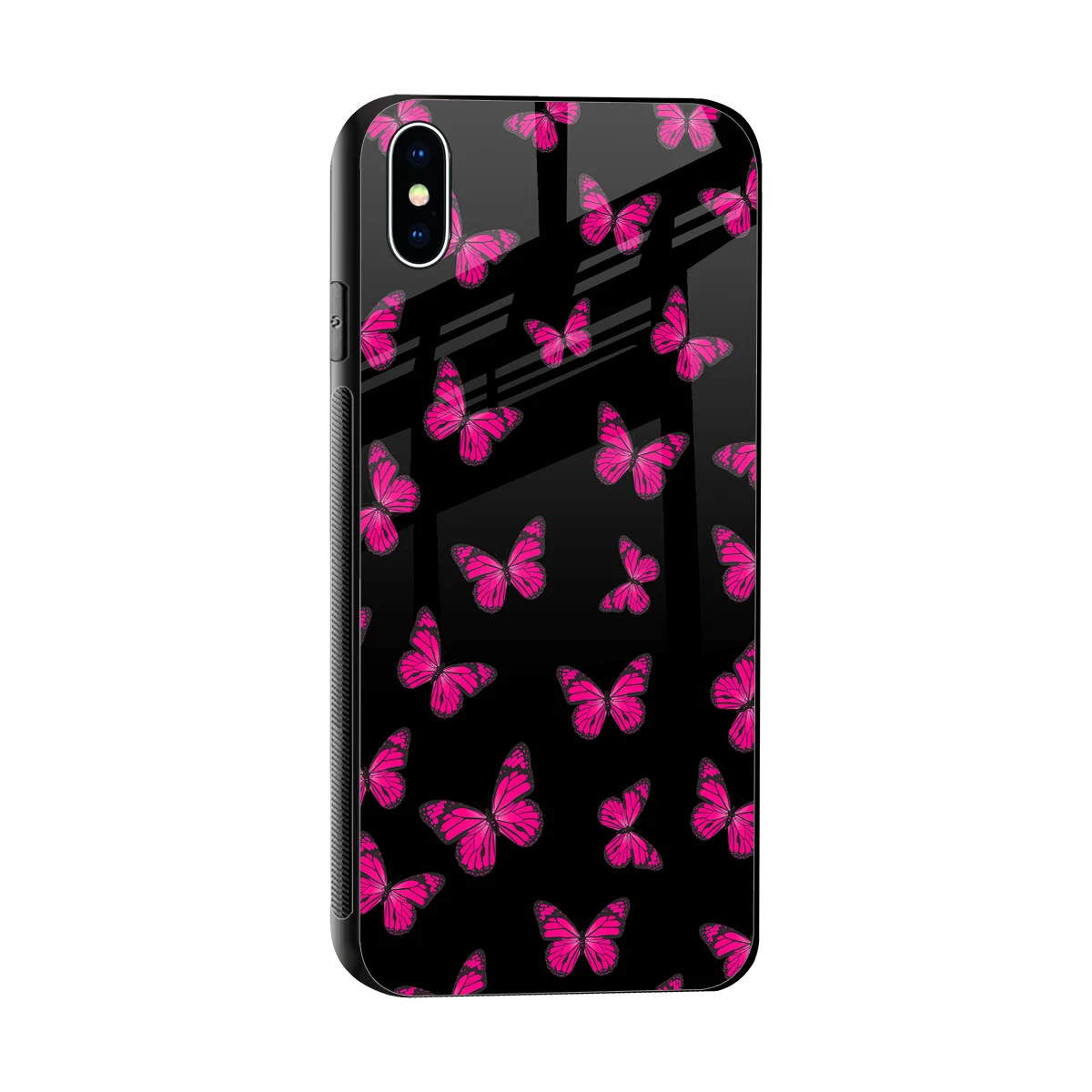 Butterfly Burst Black sleek iphone xs max cover with tempered glass back and TPU edges