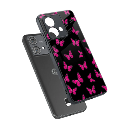 Butterfly Burst Black sleek motorola edge 40 neo 5g cover with tempered glass back and TPU edges