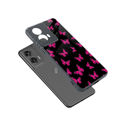 Butterfly Burst Black sleek motorola edge 50 fusion cover with tempered glass back and TPU edges