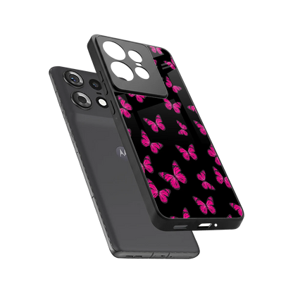 Butterfly Burst Black sleek motorola edge 50 pro cover with tempered glass back and TPU edges