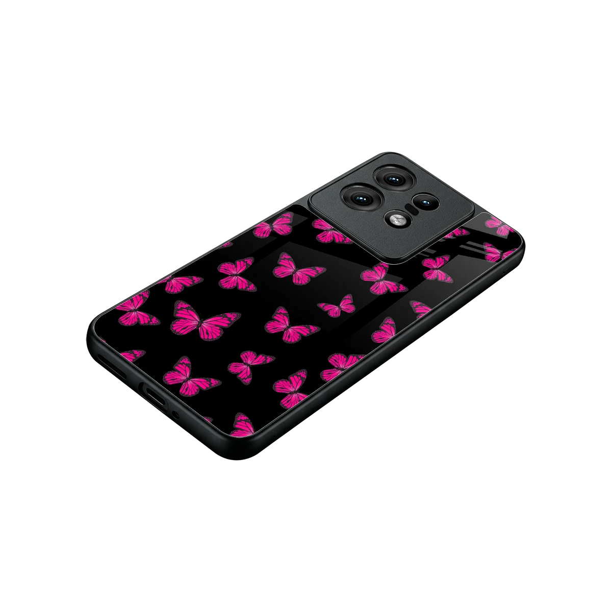 Butterfly Burst Black stylish phone case for motorola edge 50 pro | glossy glass and slim fit