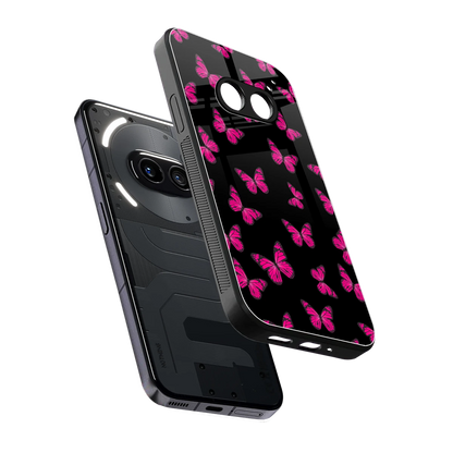 Butterfly Burst Black sleek nothing phone 2a plus cover with tempered glass back and TPU edges