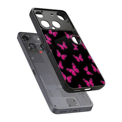 Butterfly Burst Black sleek nothing phone 3 cover with tempered glass back and TPU edges