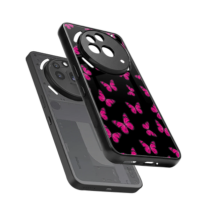 Butterfly Burst Black sleek nothing phone 3a pro cover with tempered glass back and TPU edges
