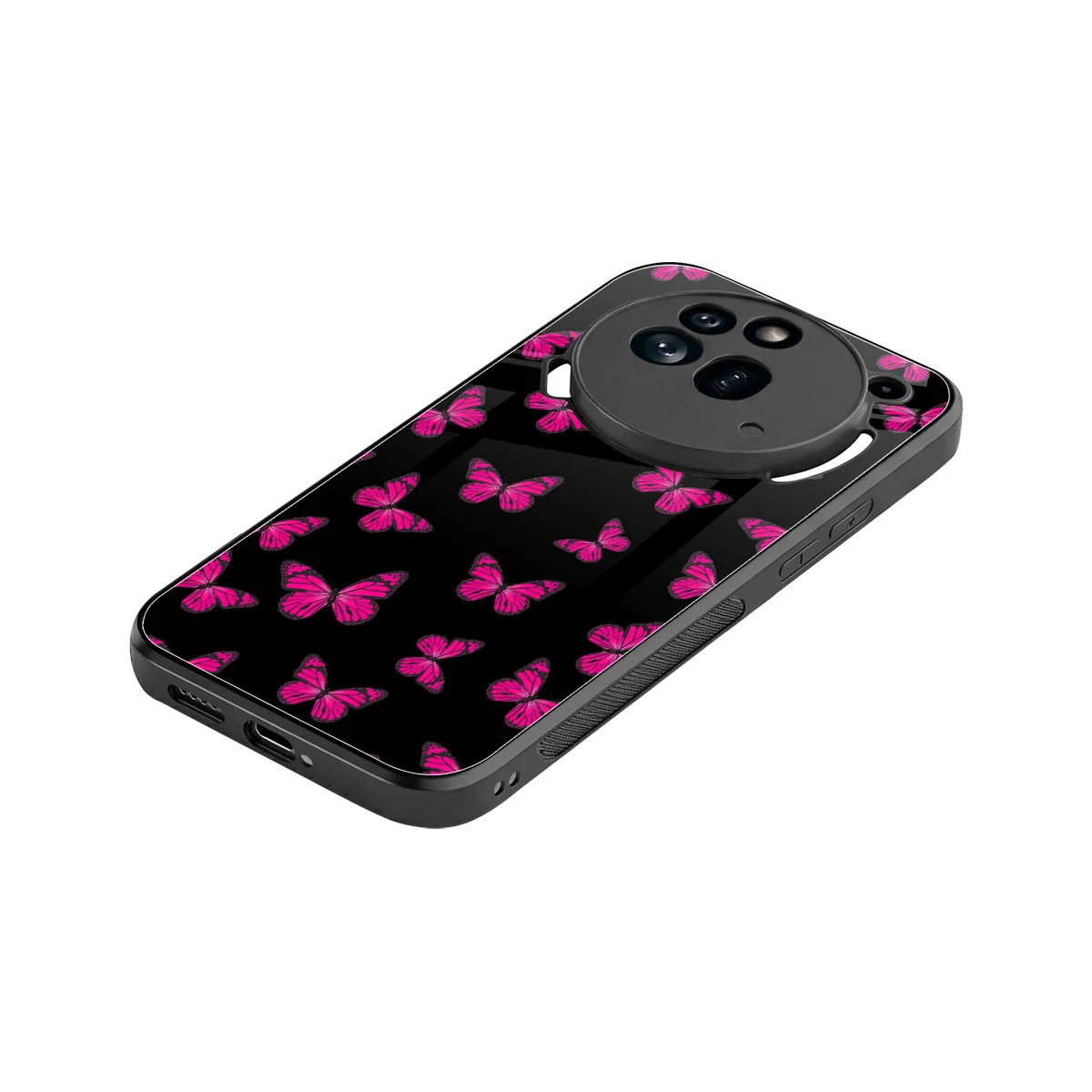 Butterfly Burst Black stylish phone case for nothing phone 3a pro | glossy glass and slim fit