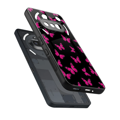 Butterfly Burst Black sleek nothing phone 3a cover with tempered glass back and TPU edges