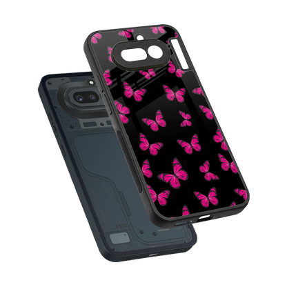 Butterfly Burst Black sleek nothing phone 4a cover with tempered glass back and TPU edges