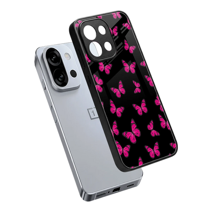 Butterfly Burst Black sleek oneplus 13s cover with tempered glass back and TPU edges