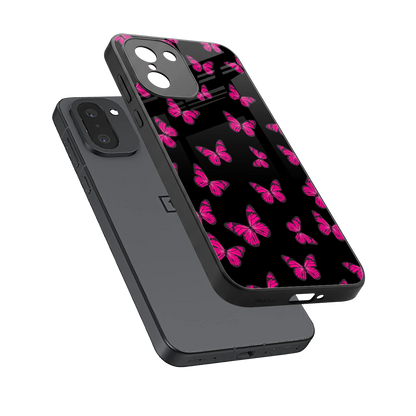 Butterfly Burst Black sleek oneplus 15r cover with tempered glass back and TPU edges
