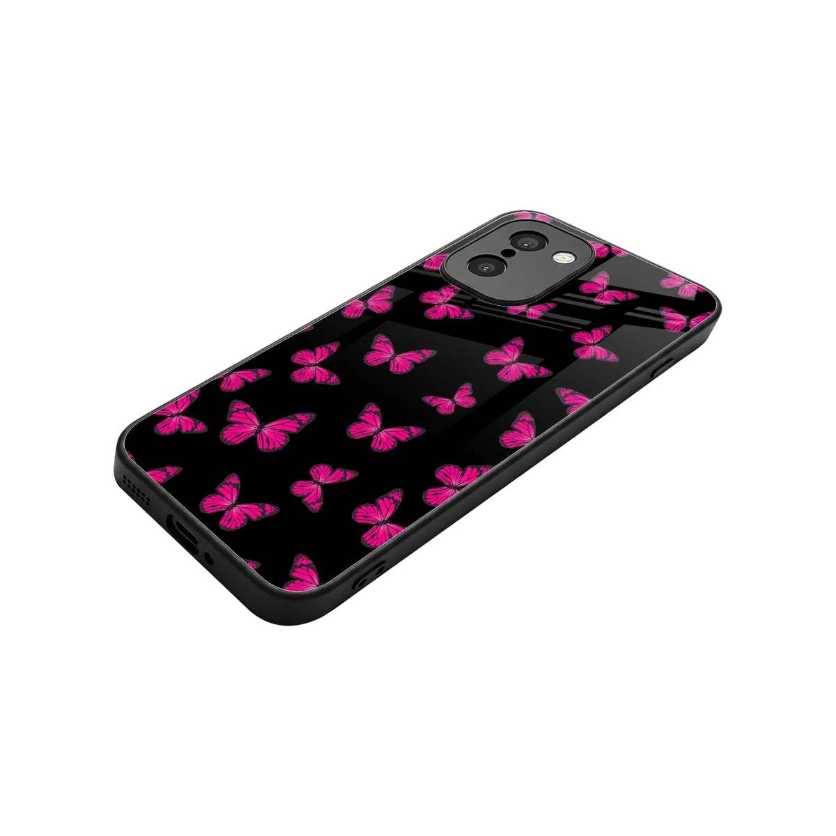 Butterfly Burst Black stylish phone case for oneplus 15r | glossy glass and slim fit