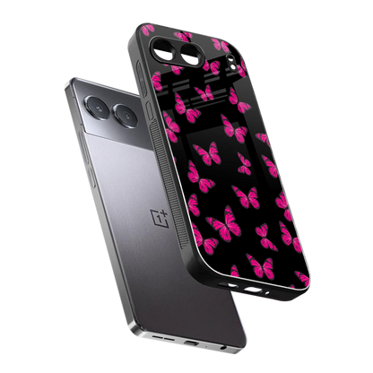 Butterfly Burst Black sleek oneplus nord 4 cover with tempered glass back and TPU edges