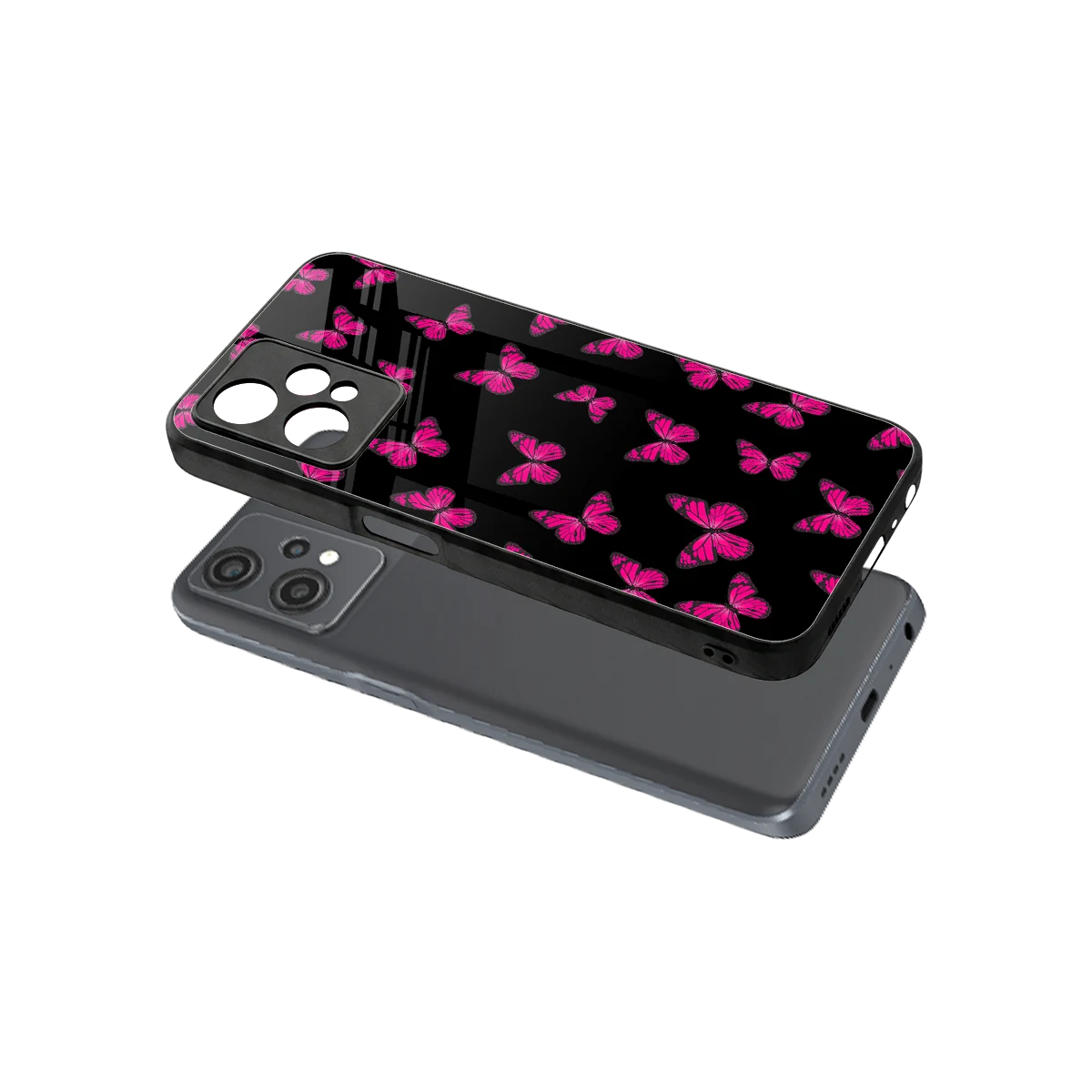Butterfly Burst Black sleek oneplus nord ce 2 lite cover with tempered glass back and TPU edges