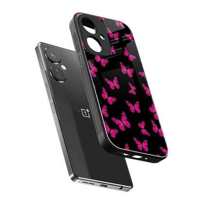 Butterfly Burst Black sleek oneplus nord ce 3 cover with tempered glass back and TPU edges