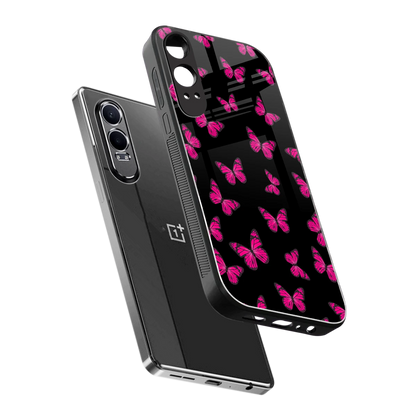 Butterfly Burst Black sleek oneplus nord ce 4 lite cover with tempered glass back and TPU edges