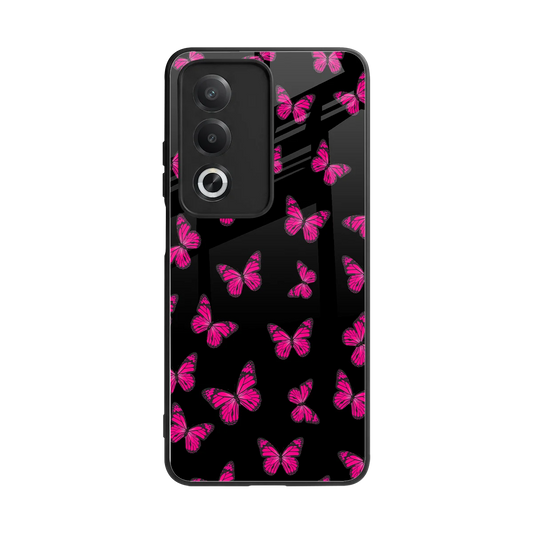Butterfly Burst Black back phone cover | glass case for oppo a3 pro