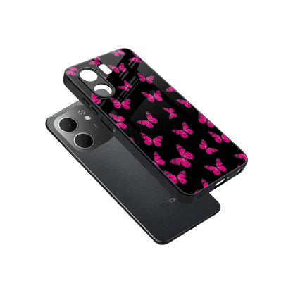Butterfly Burst Black sleek oppo a5x 5g cover with tempered glass back and TPU edges