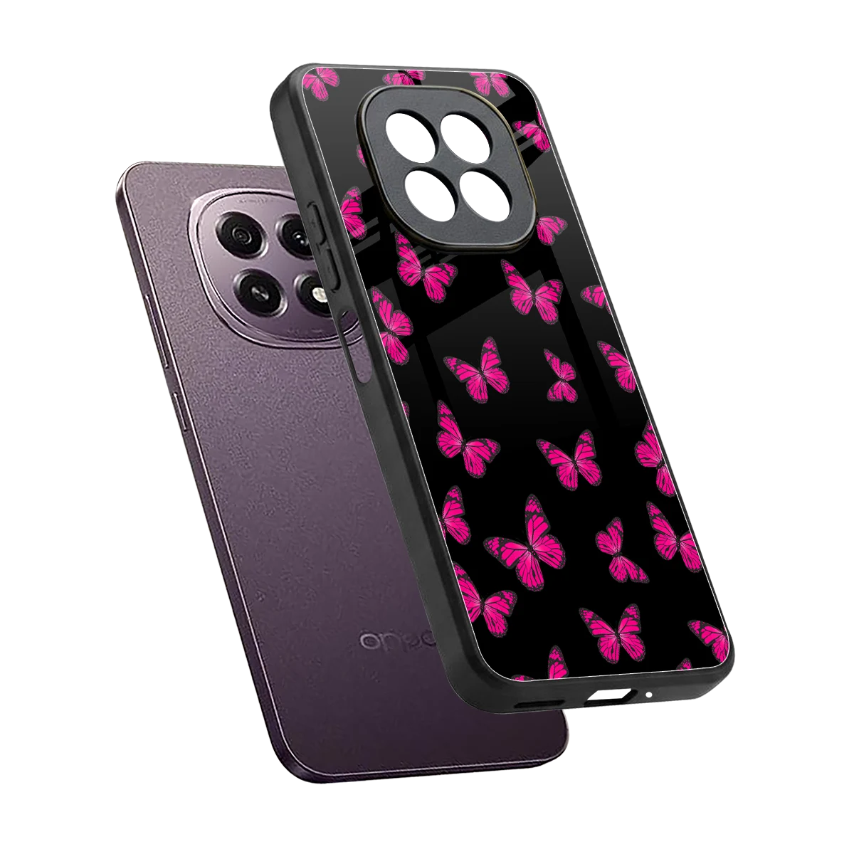 Butterfly Burst Black sleek oppo f29 5g cover with tempered glass back and TPU edges