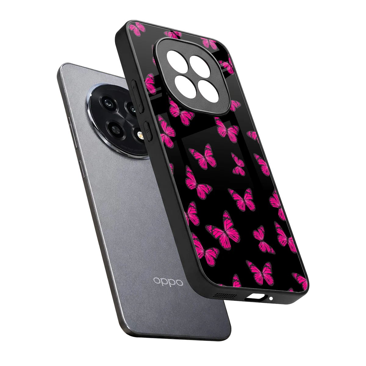 Butterfly Burst Black sleek oppo f29 pro 5g cover with tempered glass back and TPU edges
