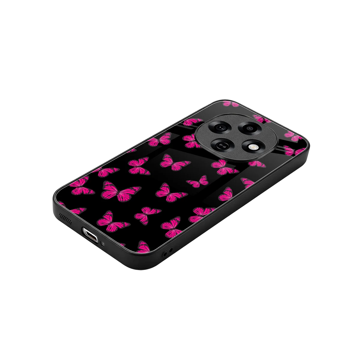 Butterfly Burst Black stylish phone case for oppo f31 pro 5g | glossy glass and slim fit