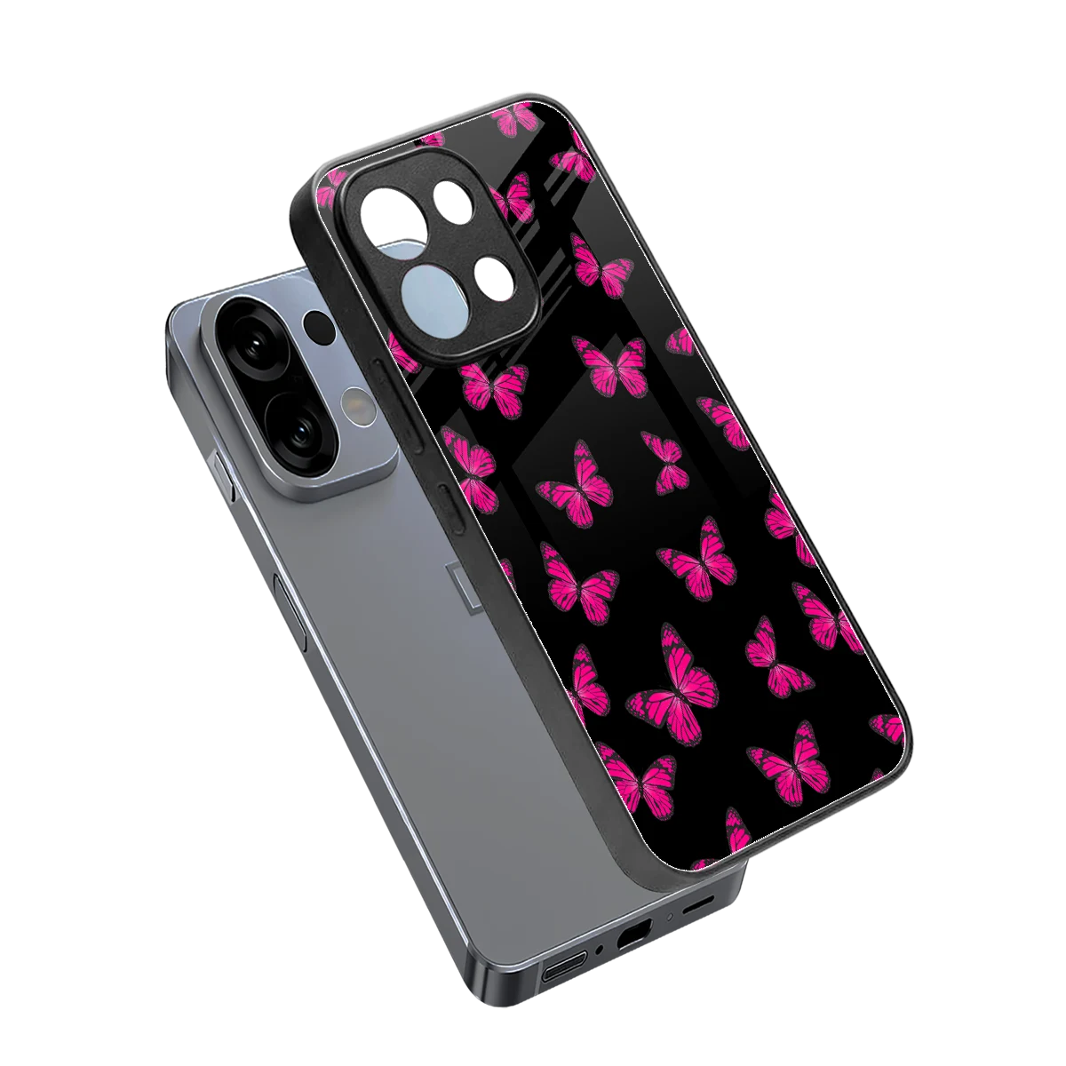 Butterfly Burst Black sleek oppo k13 5g cover with tempered glass back and TPU edges