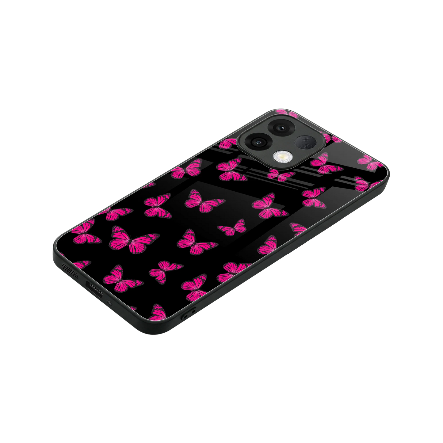 Butterfly Burst Black stylish phone case for oppo k13 5g | glossy glass and slim fit