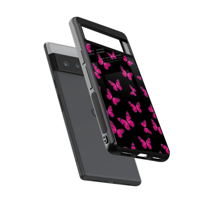 Butterfly Burst Black sleek google pixel 6 pro cover with tempered glass back and TPU edges