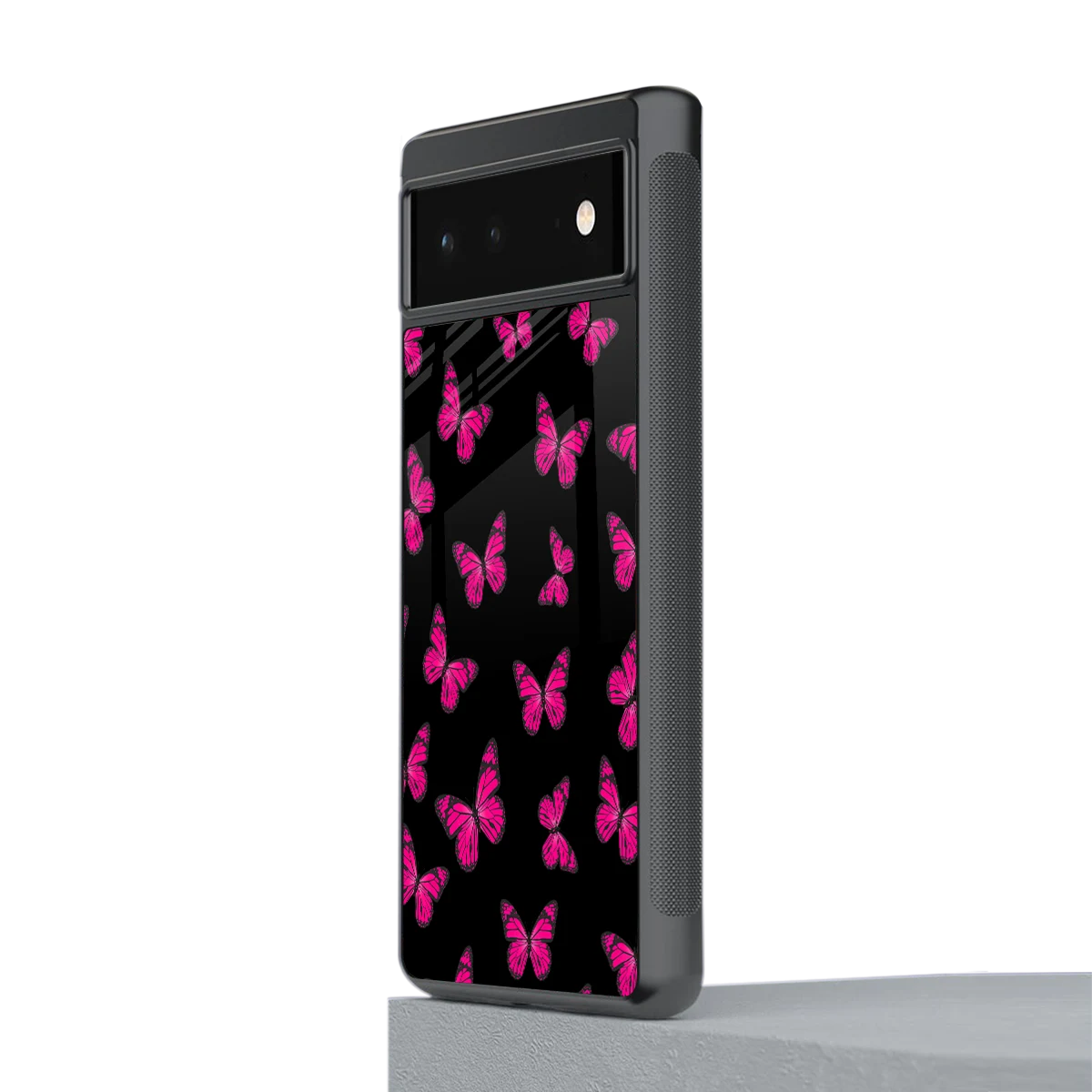 Butterfly Burst Black stylish phone case for google pixel 6a | glossy glass and slim fit