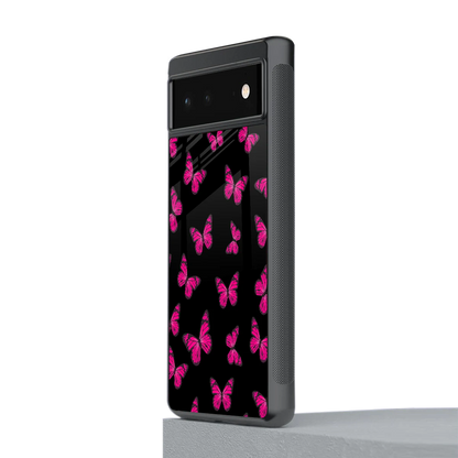 Butterfly Burst Black stylish phone case for google pixel 6a | glossy glass and slim fit