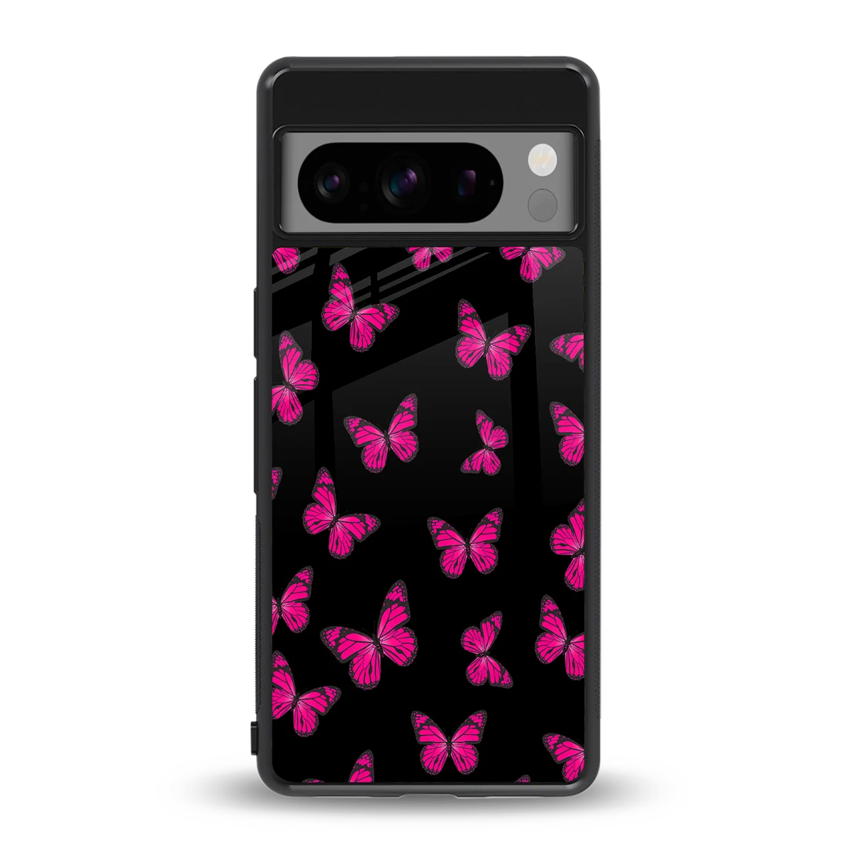 Butterfly Burst Black back phone cover | glass case for google pixel 8 pro