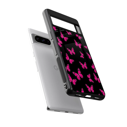 Butterfly Burst Black sleek google pixel 8 pro cover with tempered glass back and TPU edges