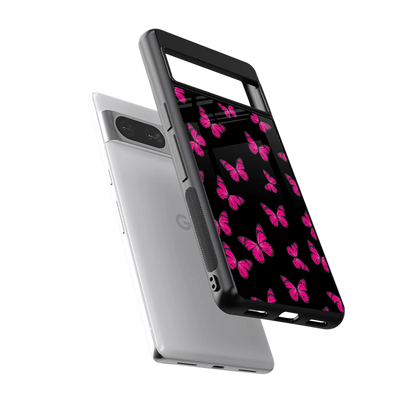 Butterfly Burst Black sleek google pixel 8 cover with tempered glass back and TPU edges